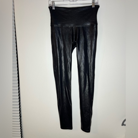 SPANX Faux Leather Leggings Black Size L High Rise Stretch - Picture 2 of 14